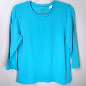 Chico's True Color Tees Collette Aqua Breeze 3/4 Sleeves Size 8